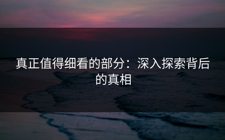 真正值得细看的部分：深入探索背后的真相