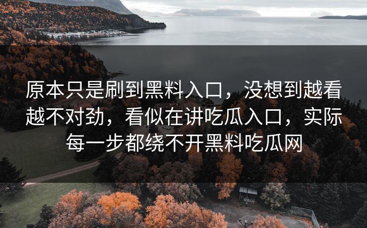 原本只是刷到黑料入口，没想到越看越不对劲，看似在讲吃瓜入口，实际每一步都绕不开黑料吃瓜网